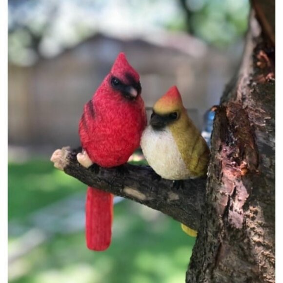 'Pair of Cardinals' Tree Hugger - Yard Decor - Whimsical  Tree Birds Sculpture - Picture 1 of 2